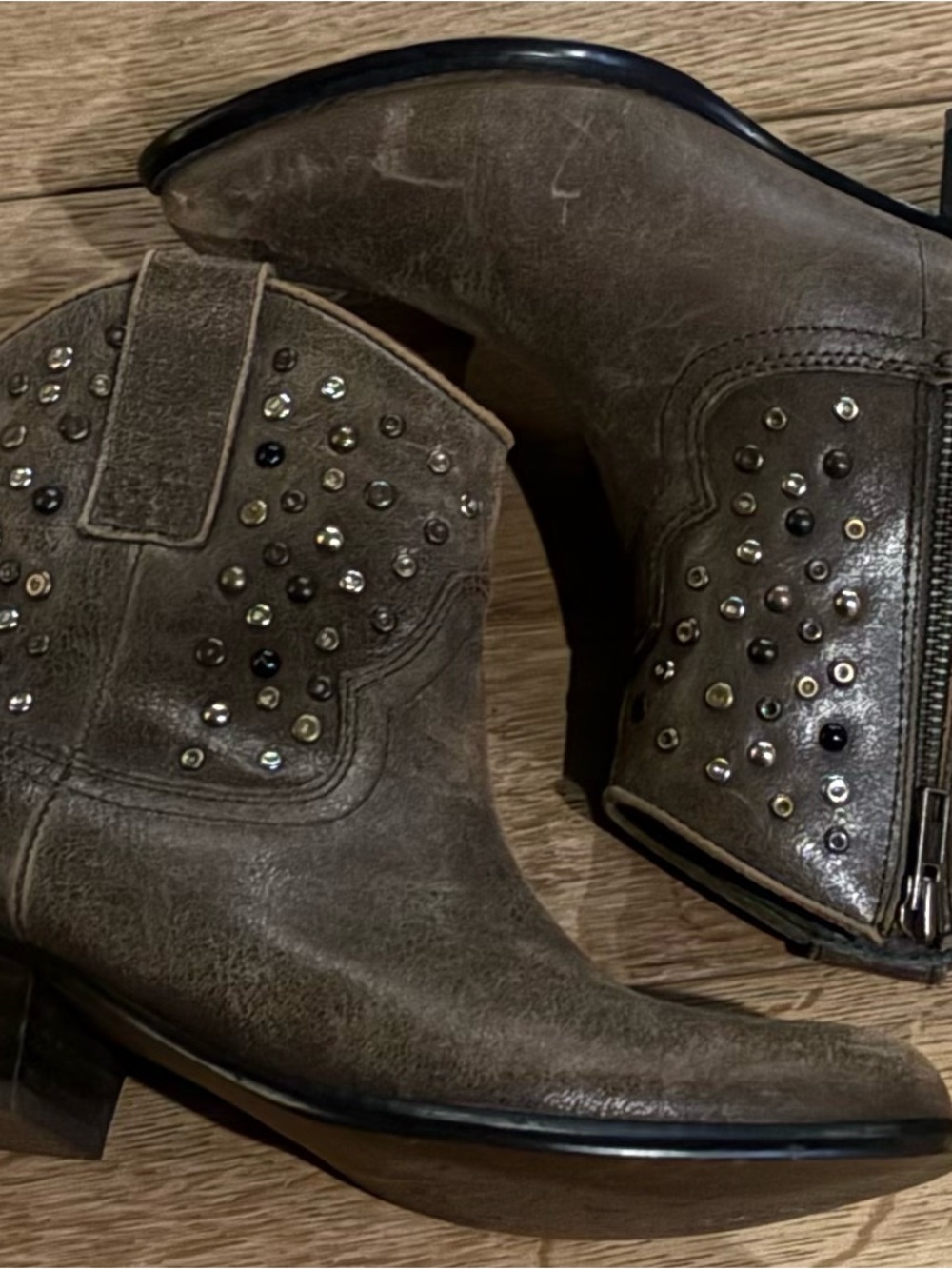 White Mountain Taupe Studded Leather Ankle Boots